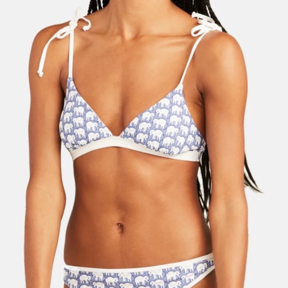 Roller Rabbit White and Blue Elephant Bikini Top